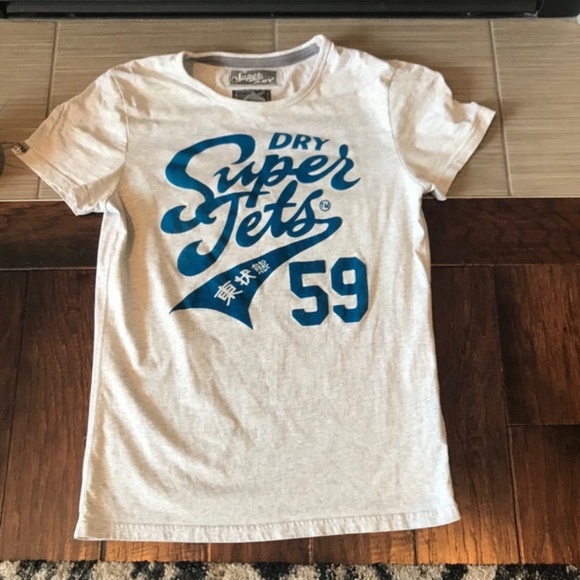 Superdry Jets #59 Felt Print Logo Gray T-Shirt M - Picture 1 of 5